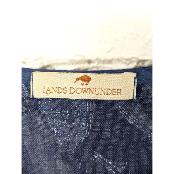 LANDS DOWNUNDER Italian Linen Dress Paint Swirl Print Pockets Artsy Boho Small - Picture 4 of 5